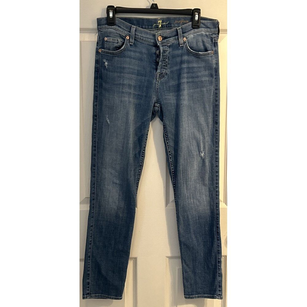 7 For All Mankind Jeans Womens 26 Josefina Blue Button Fly Straight Leg Denim
